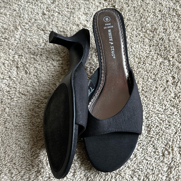 White Stag Y2K Kitten Heel Black Open Toe Slip On Shoes Size 8 - Picture 3 of 11